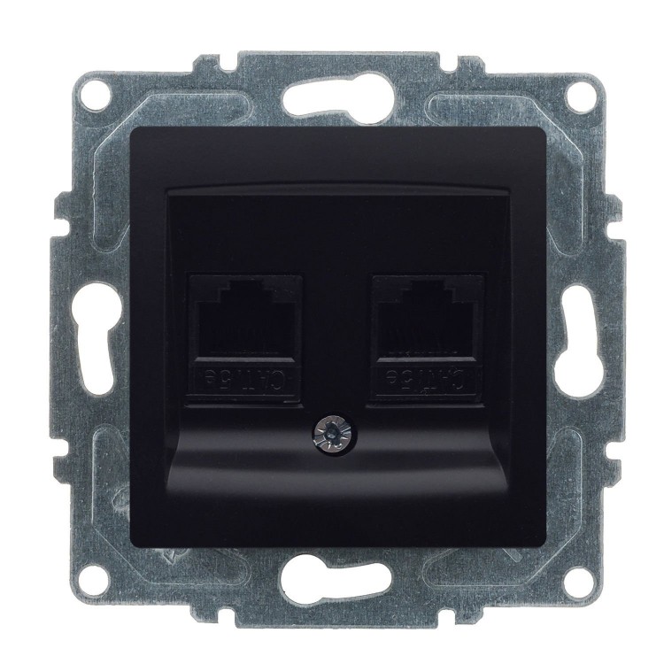 Günsan Visage Metalik Siyah Vidalı İkili Data Prizi (2 x RJ45 Cat5E)